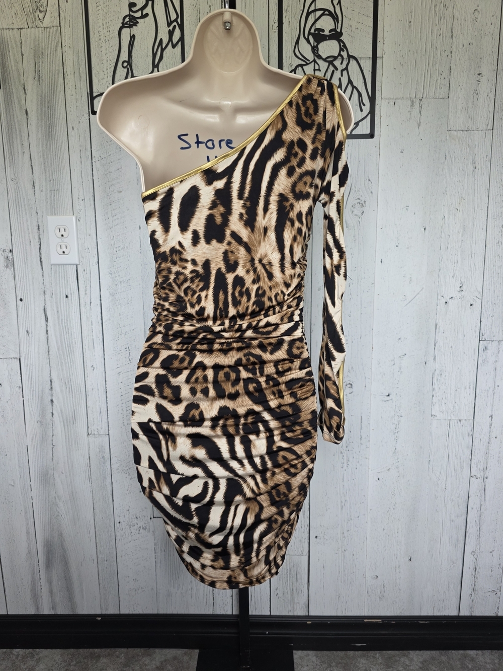 Cameo One Shoulder Animal Print Ruched Bodycon Dress Size Medium - Picture 3 of 11